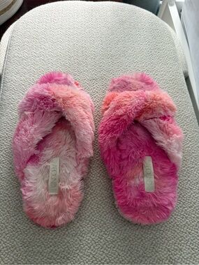 Abound Pink Multi Plush Crisscross Slide Slippers